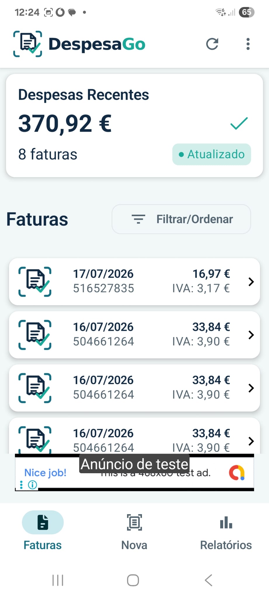 Captura de fatura no DespesaGo