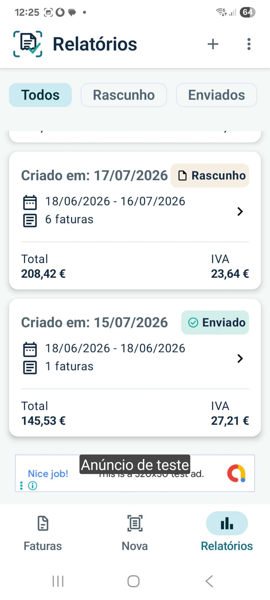 Relatório de despesas no DespesaGo